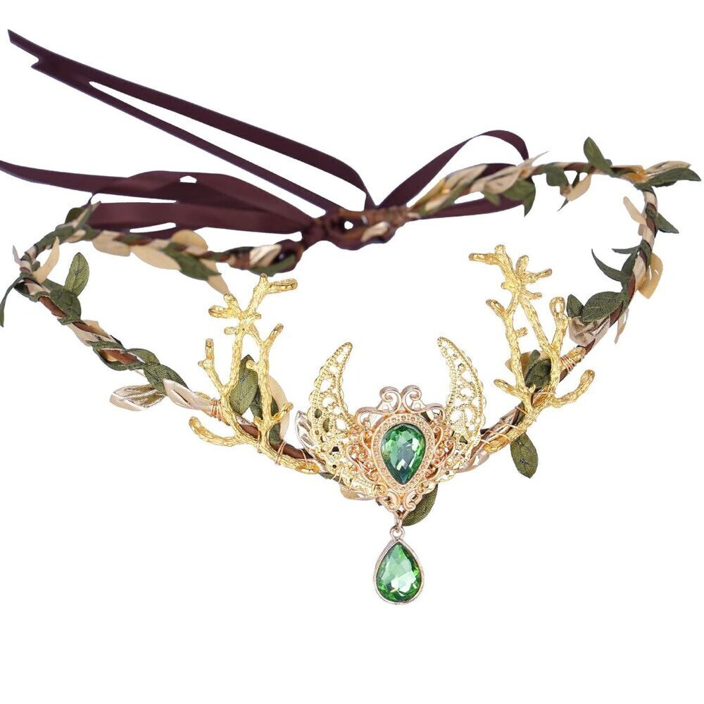 Handmade Moon Elf Crown Fairy Flower Woodland Circlet for Women Girls